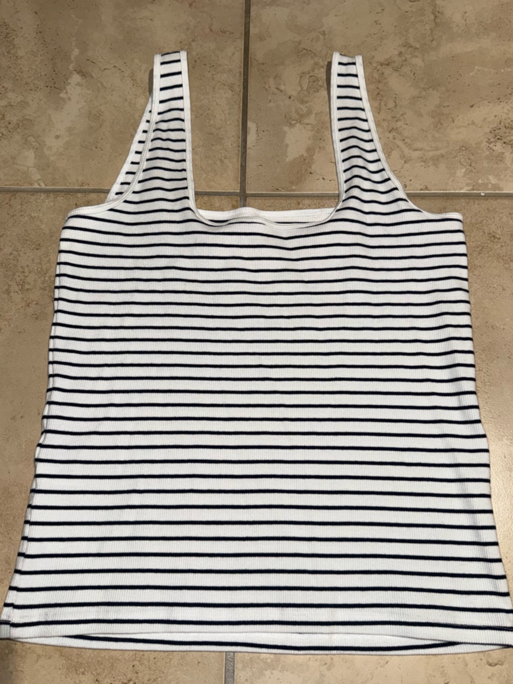 Abercrombie & Fitch White and Navy Striped Ribbed Tank